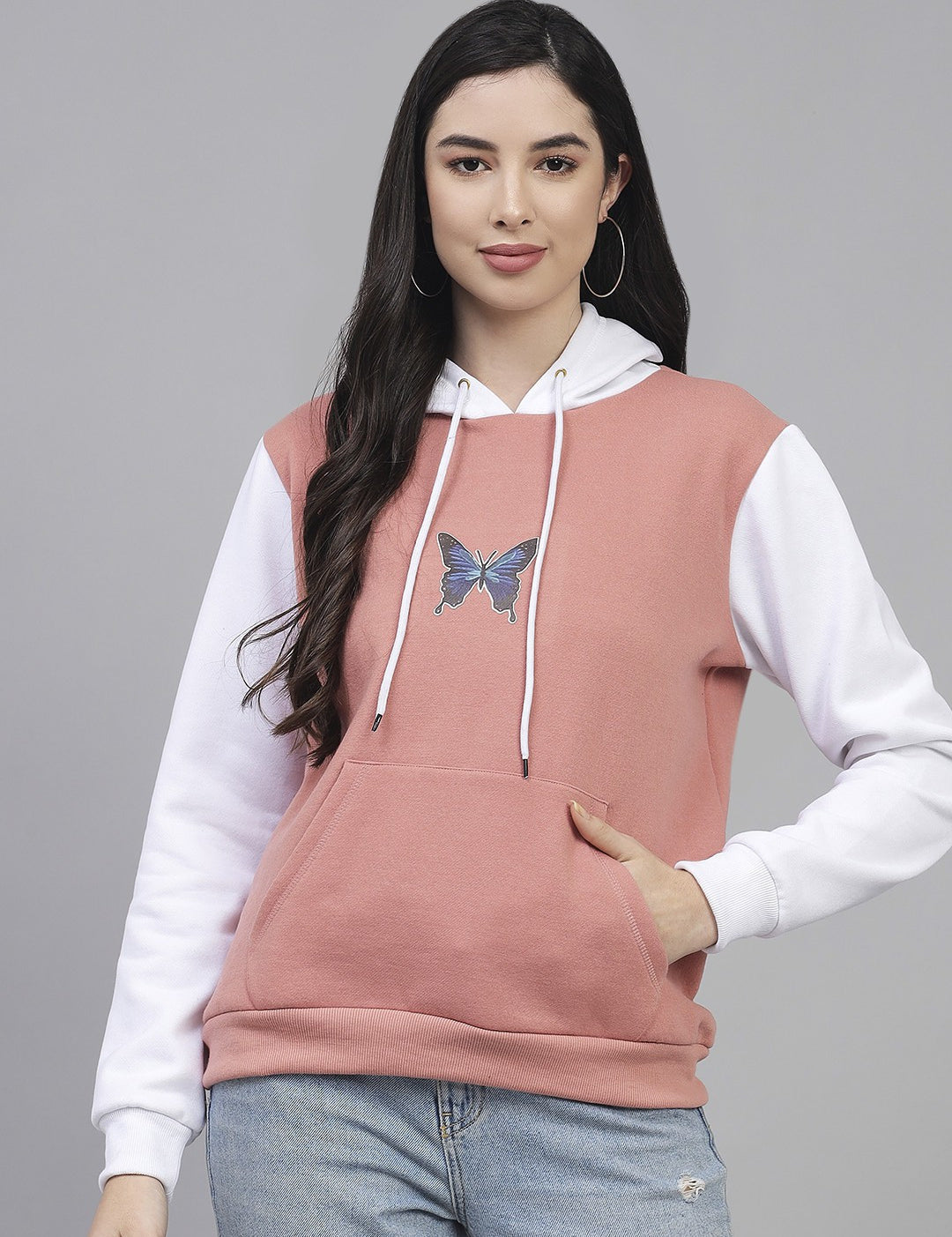 KOTTY Women's Fleece Printed Full Sleeve Hooded Neck Sweatshirt
