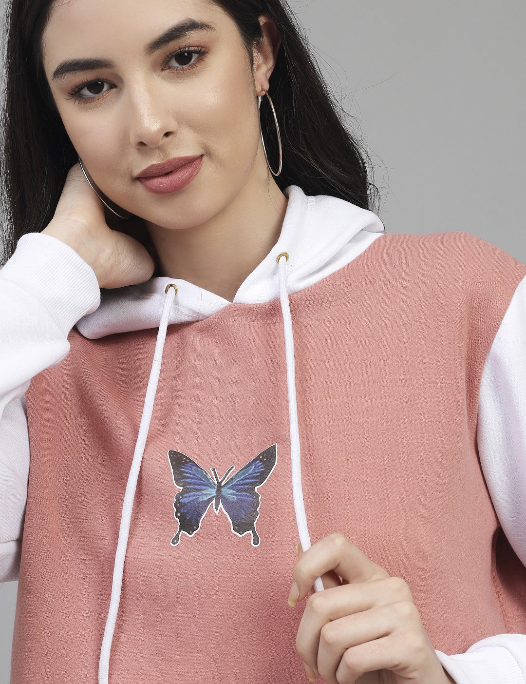 KOTTY Women's Fleece Printed Full Sleeve Hooded Neck Sweatshirt