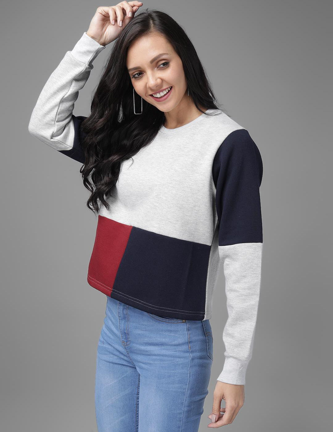 KOTTY Full Sleeve Color Block Women Sweatshirt 