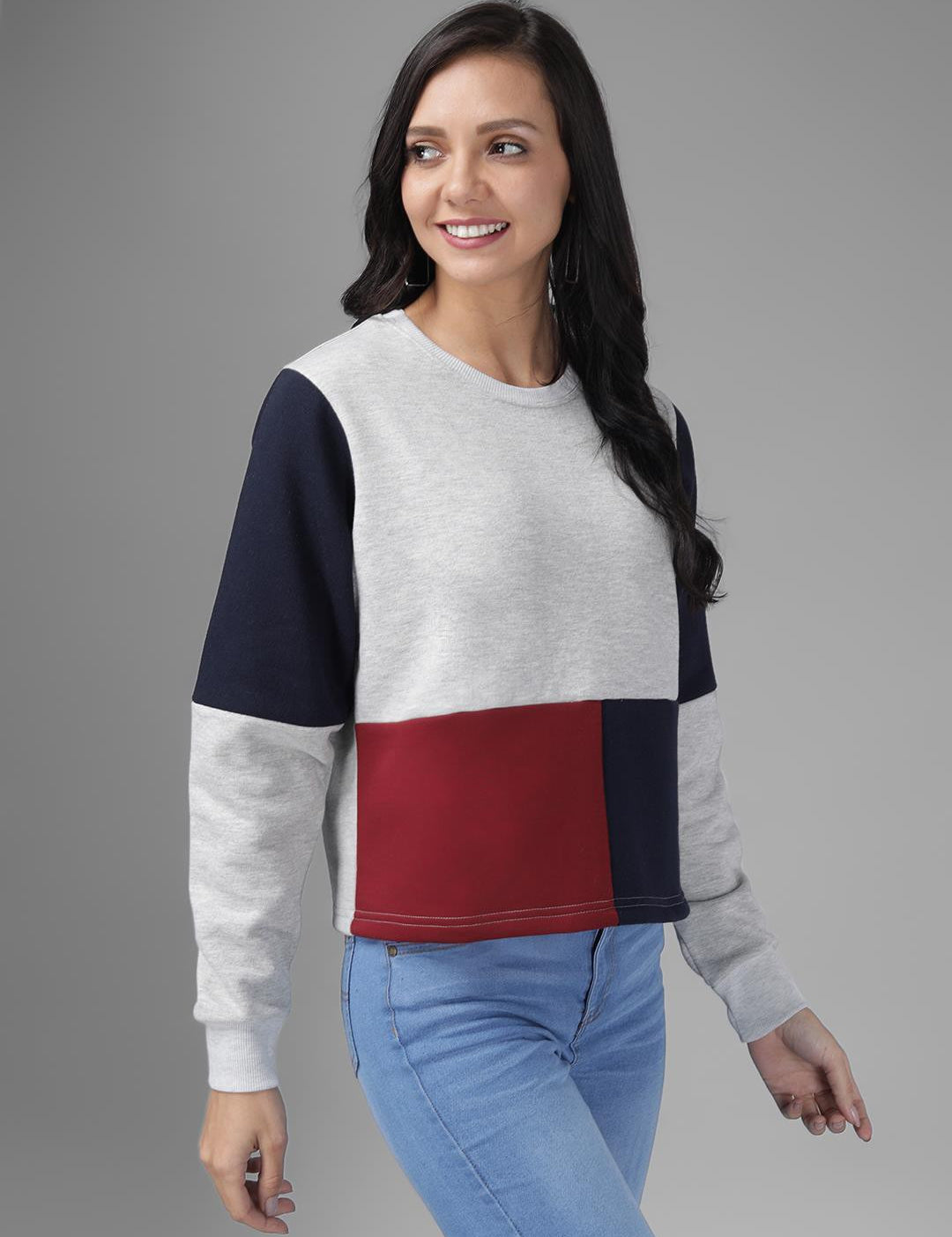 KOTTY Full Sleeve Color Block Women Sweatshirt 