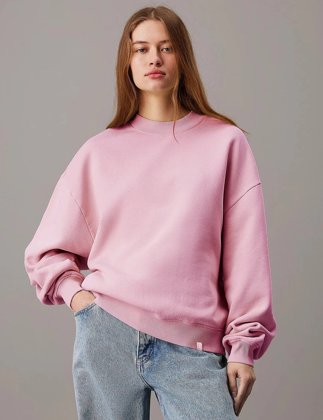KOTTY Women's Fleece Sweatshirt Solid Pattern with Classic Round Neck