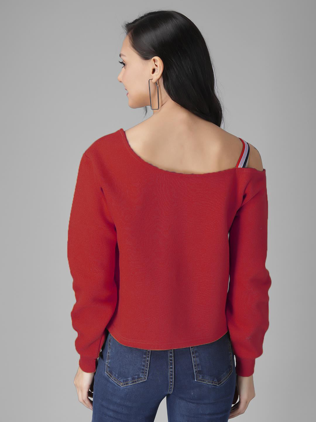 KOTTY Maroon Pure Cotton Solid Women Sweatshirt
