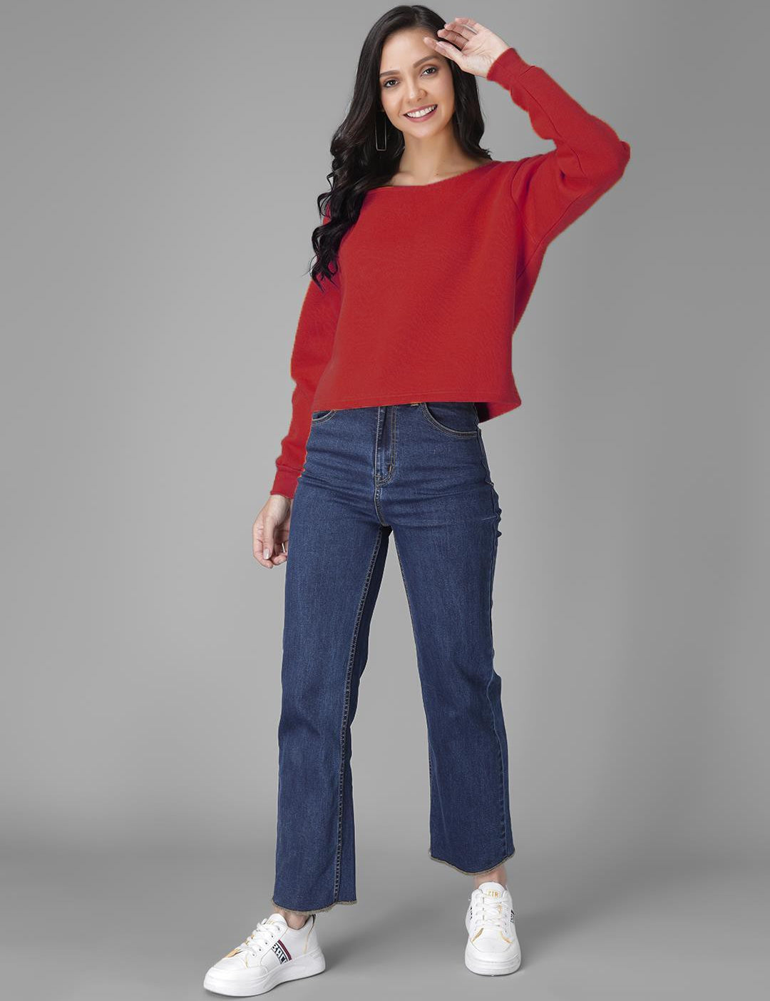 KOTTY Maroon Pure Cotton Solid Women Sweatshirt