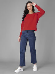 KOTTY Maroon Pure Cotton Solid Women Sweatshirt