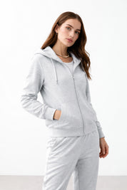Women's Light Grey Zip Hoodie Tracksuit Set