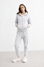 Women's Light Grey Zip Hoodie Tracksuit Set