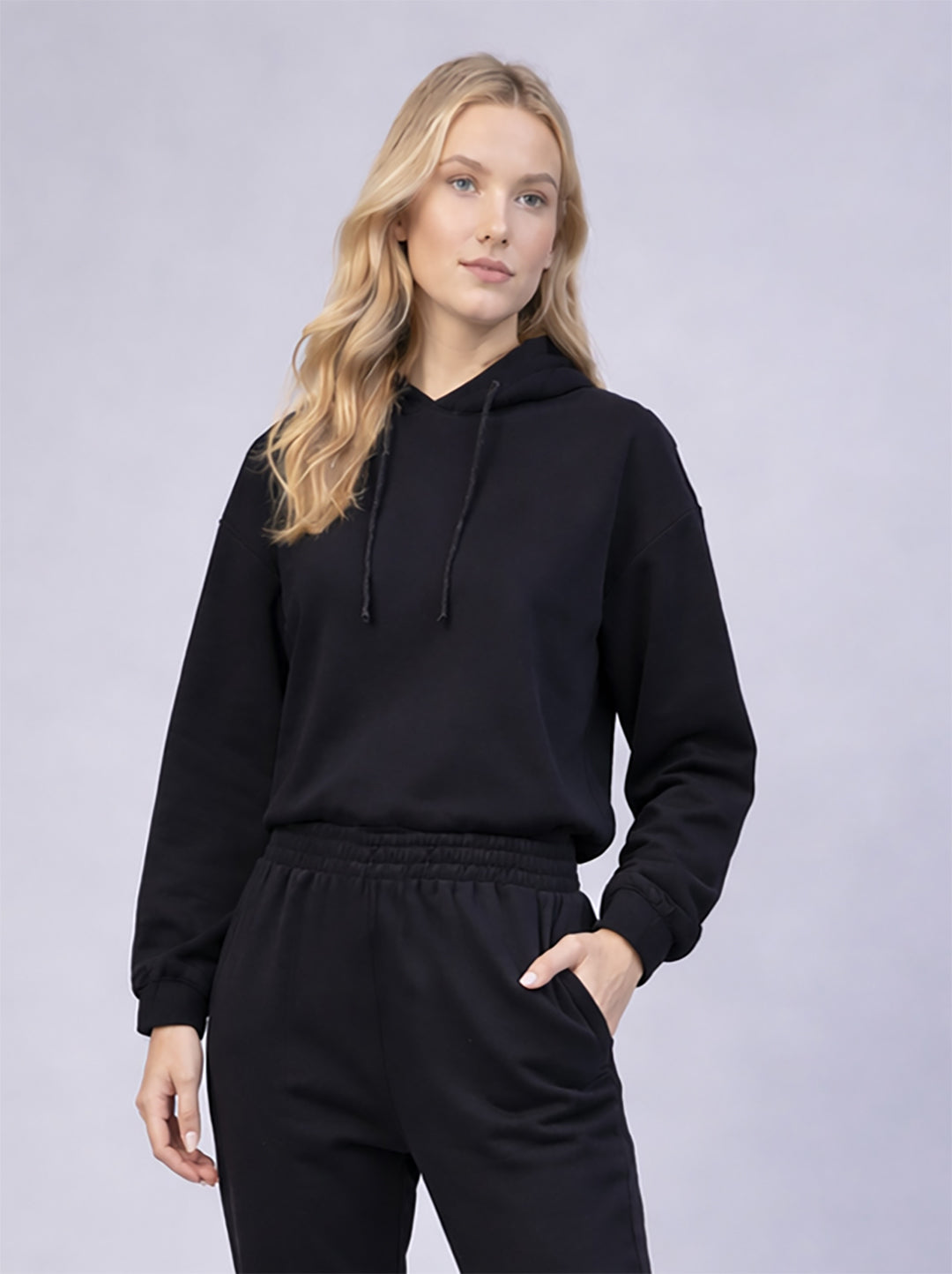 Women's Black Hooded Sweatshirt Jogger Lounge Set