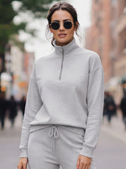 Women's Grey Half Zip High Neck Sweatshirt