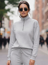 Women's Grey Half Zip High Neck Sweatshirt
