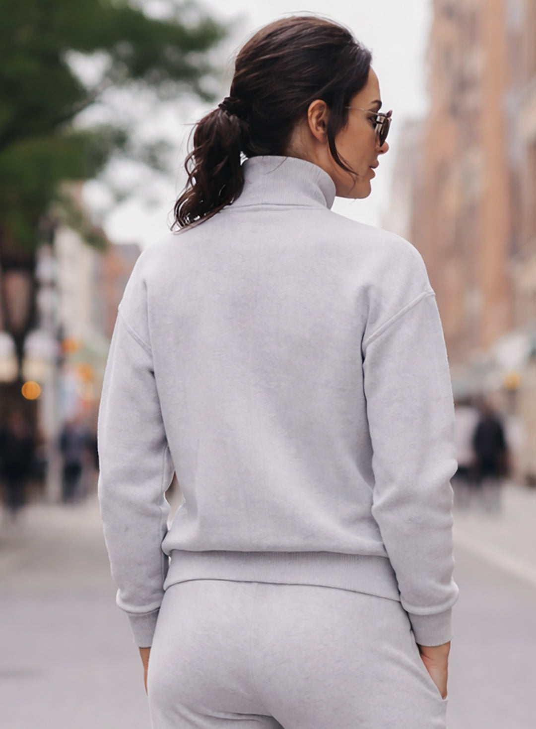 Women's Grey Half Zip High Neck Sweatshirt