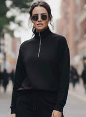 Women's Black Half-Zip Mock Neck Sweatshirt