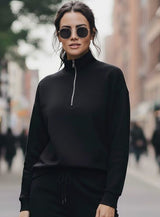 Women's Black Half-Zip Mock Neck Sweatshirt