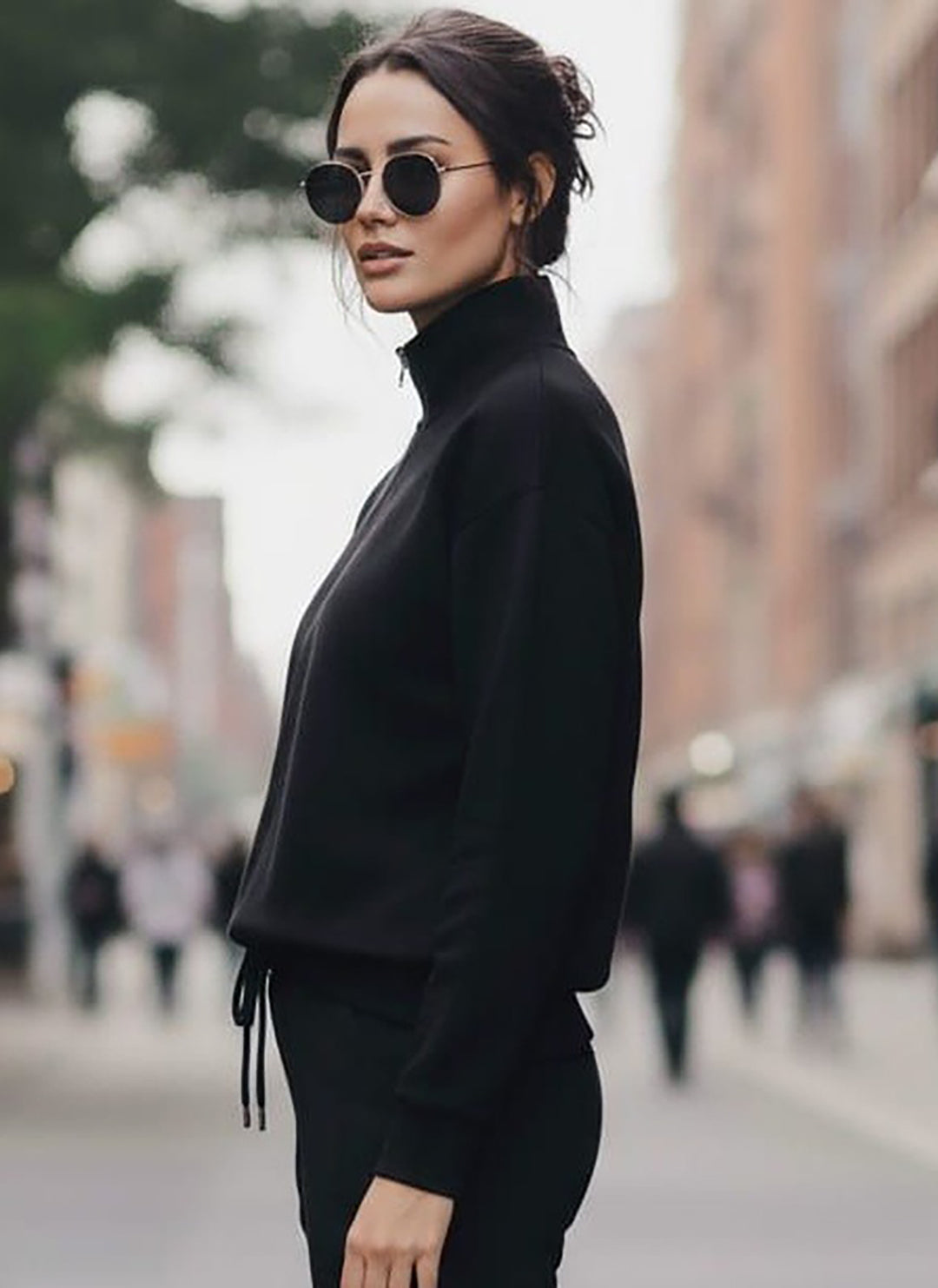 Women's Black Half-Zip Mock Neck Sweatshirt