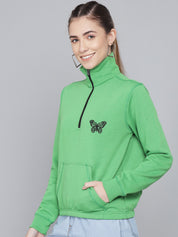 KOTTY Women GreyFull Sleeve Embroidery Sweatshirt