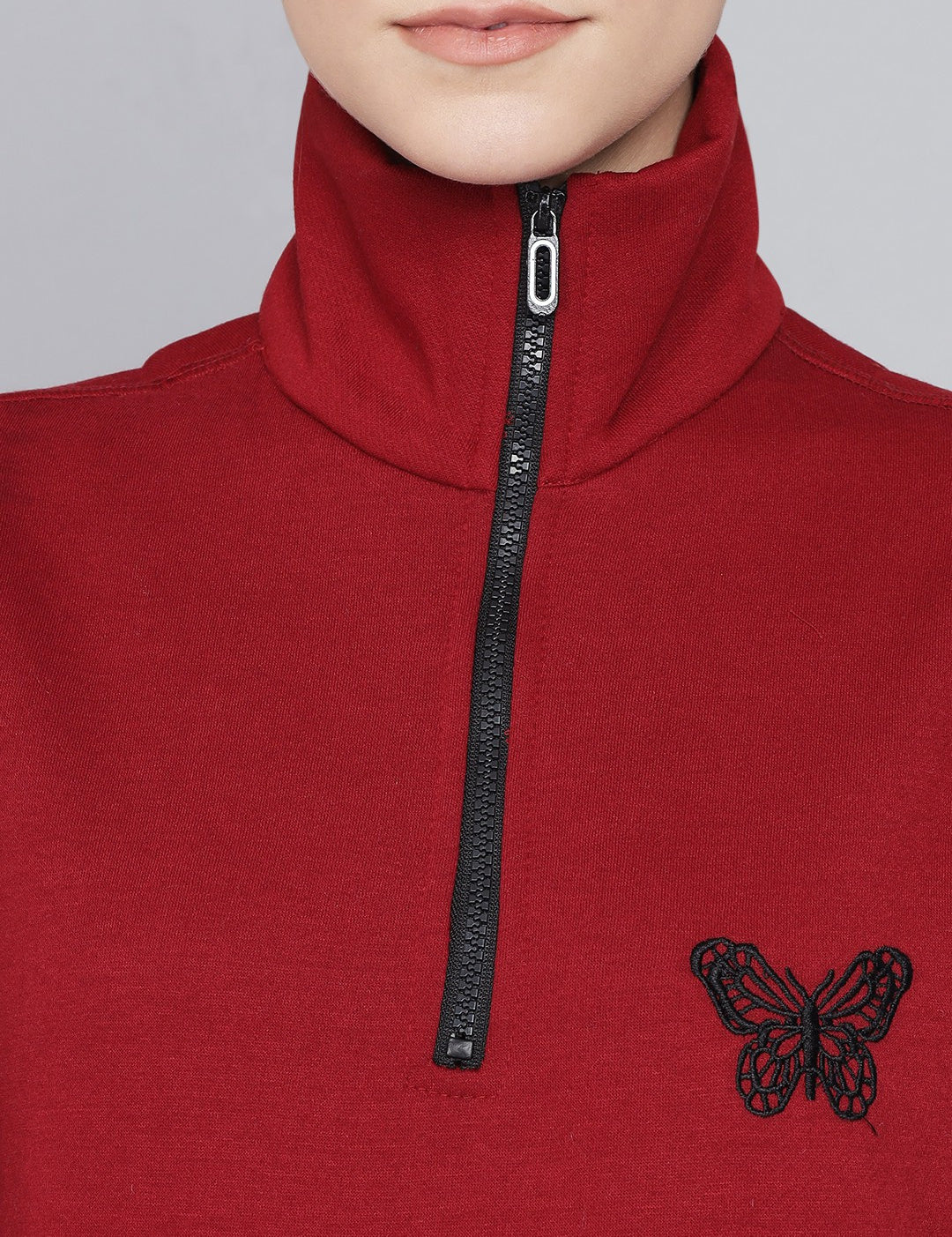 KOTTY Women GreyFull Sleeve Embroidery Sweatshirt
