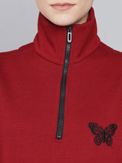 KOTTY Women GreyFull Sleeve Embroidery Sweatshirt