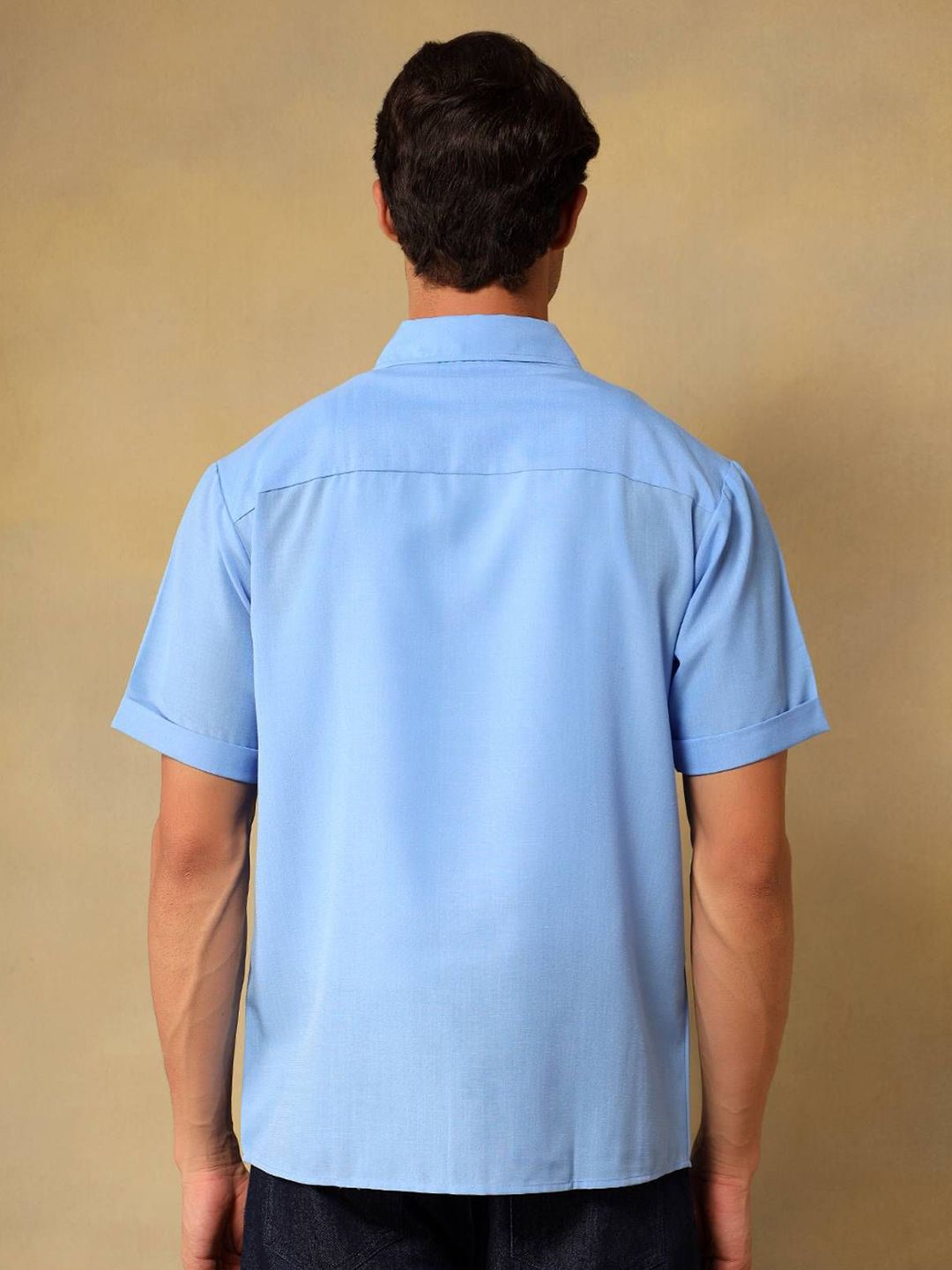 Kotty Men Comfort Fit Solid Spread Collar Linen Casual Shirt