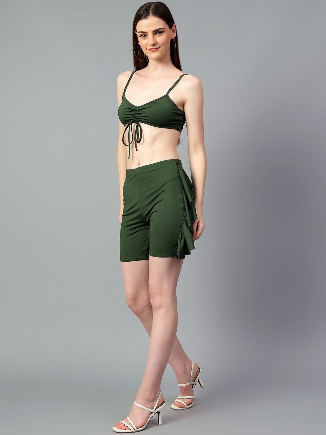 Kotty Green Shoulder Straps Sleeveless Top With Shorts