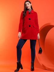 Kotty Women Solid Spread Collar Overcoat