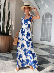 Kotty Women Floral Printed Square Neck Sleeveless Maxi Dress