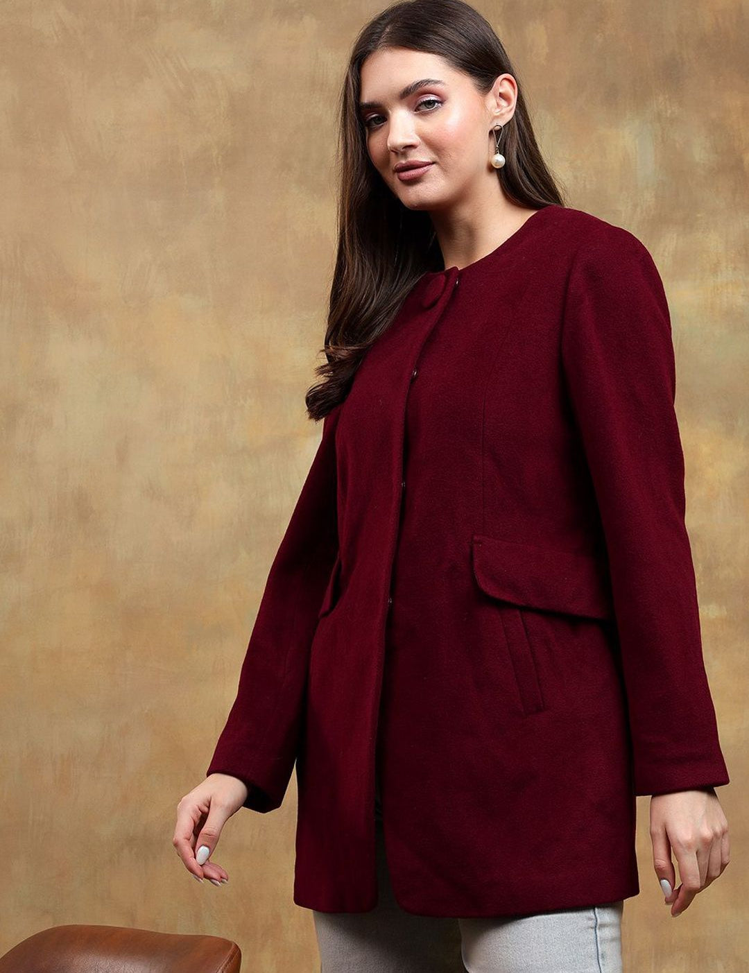 Kotty Band Collar Long Sleeves Overcoat