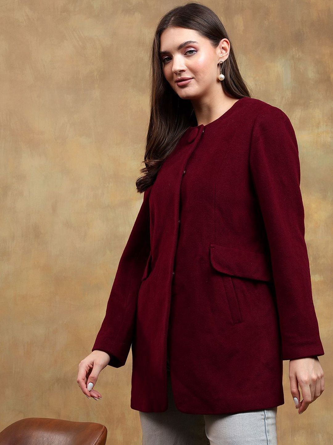 Kotty Band Collar Long Sleeves Overcoat