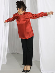 Kotty Women Satin High Neck Cuffed Sleeves Top