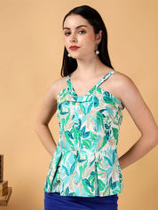 Kotty Floral Print Bell Sleeve Crepe Wrap Crop Top