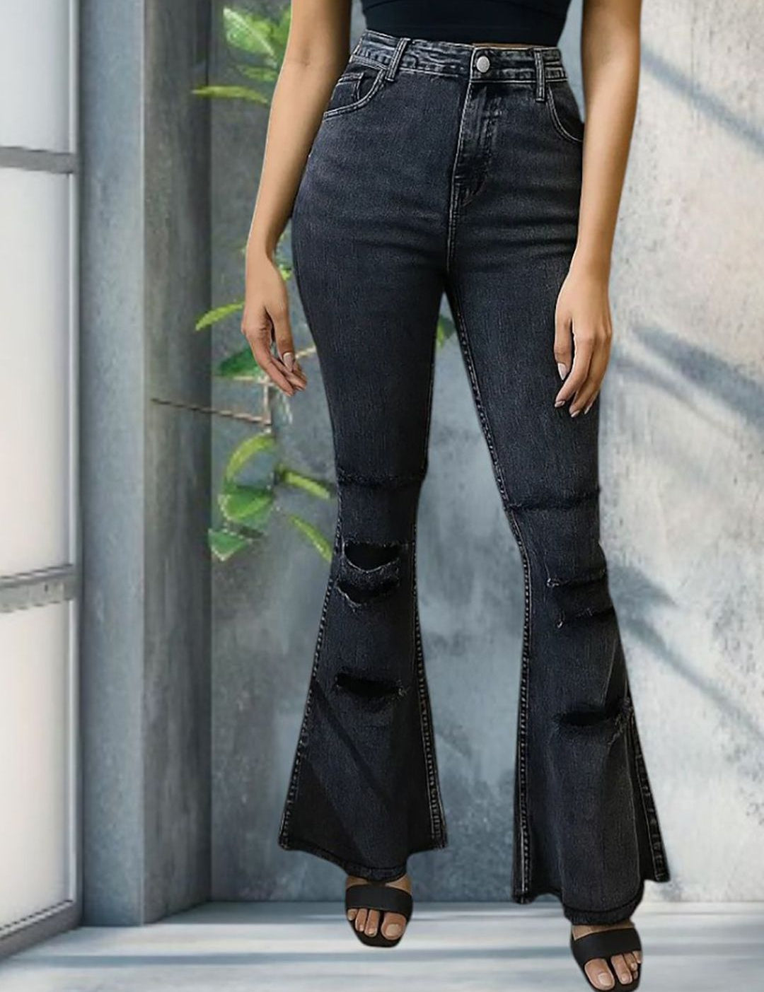 Kotty Women Bootcut High-Rise Highly Distressed Light Fade Stretchable Jeans