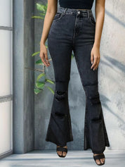 Kotty Women Bootcut High-Rise Highly Distressed Light Fade Stretchable Jeans