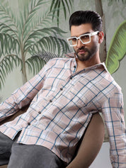 Kotty Men Spread Collar Tartan Checked Casual Shirt