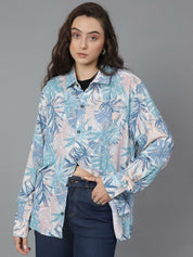 Kotty Women Spread Collar Floral Printed Cotton Oversized Casual Shirt