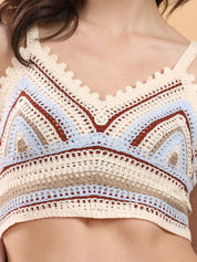 Kotty Embellished Print Cotton Crop Top