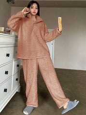 Kotty Women Lapel Collar Long Sleeves T-shirt With Pyjamas