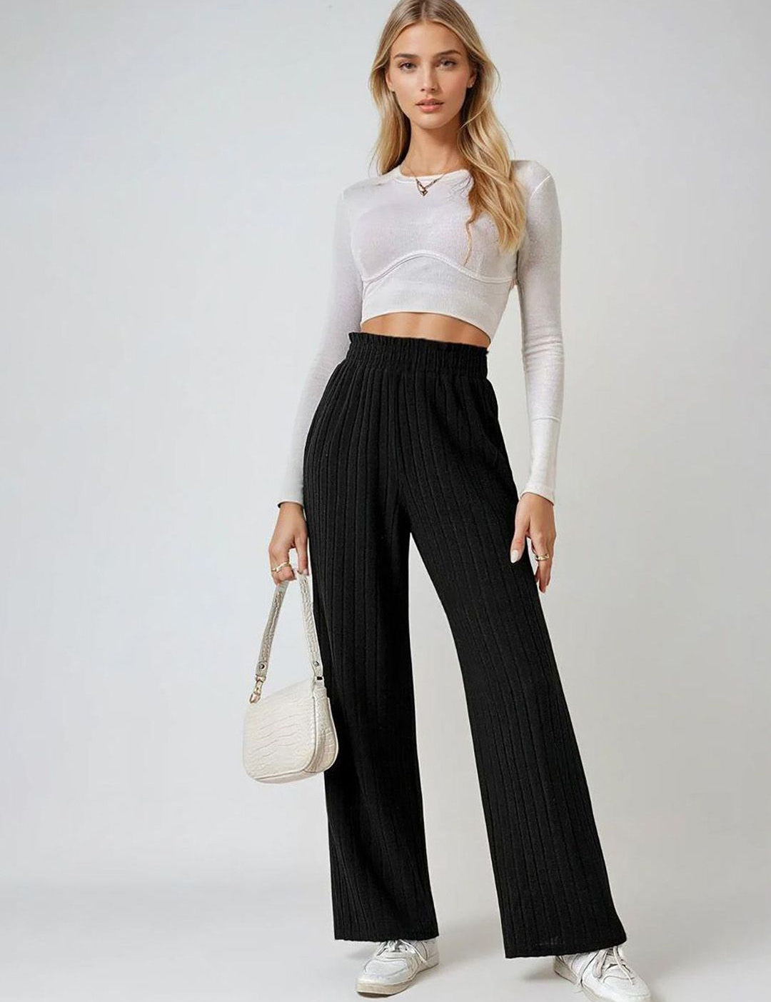 Kotty Women Comfort Flared High-Rise Flat-Front Parallel Trousers
