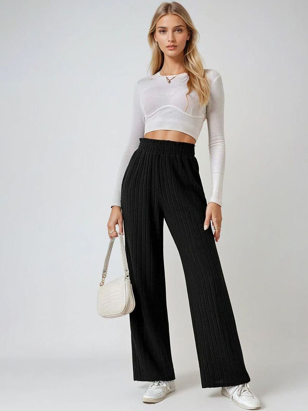 Kotty Women Comfort Flared High-Rise Flat-Front Parallel Trousers