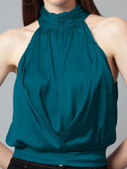 Kotty Women Solid Halter Neck Satin Top