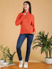 Kotty Women Half Zipper Ribbed Cotton Pullover