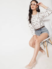 Kotty Women Floral Printed Ruffled Round Neck Top