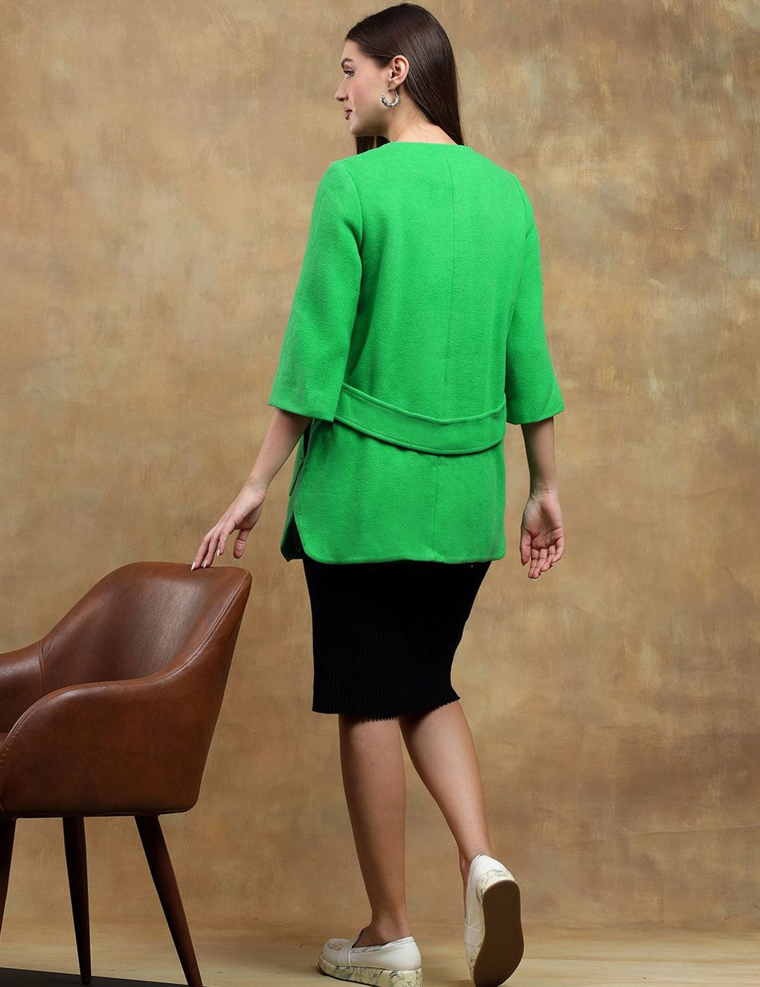 Kotty Women Solid Overcoat with Buckle Detail