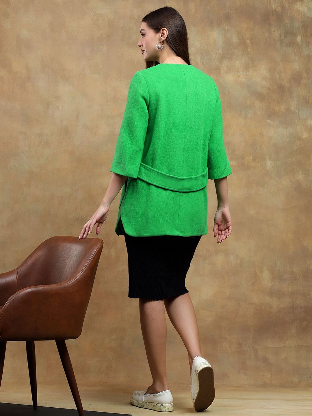 Kotty Women Solid Overcoat with Buckle Detail