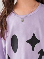 Kotty Girls Graphic Printed Round Neck Cotton Oversized T-shirt