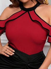 KOTTY Women Halter Neck Cold Shoulder Sleeves Top