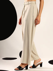 Kotty Women Relaxed Wide Leg High-Rise Pleated Easy Wash Formal Trousers