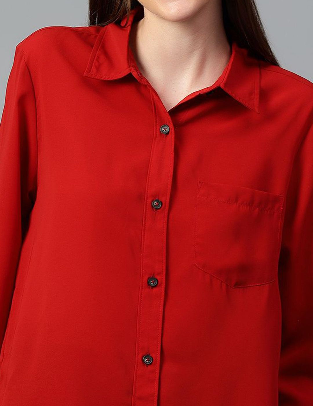 Kotty Women Comfort Spread Collar Solid Oversized Casual Shirt