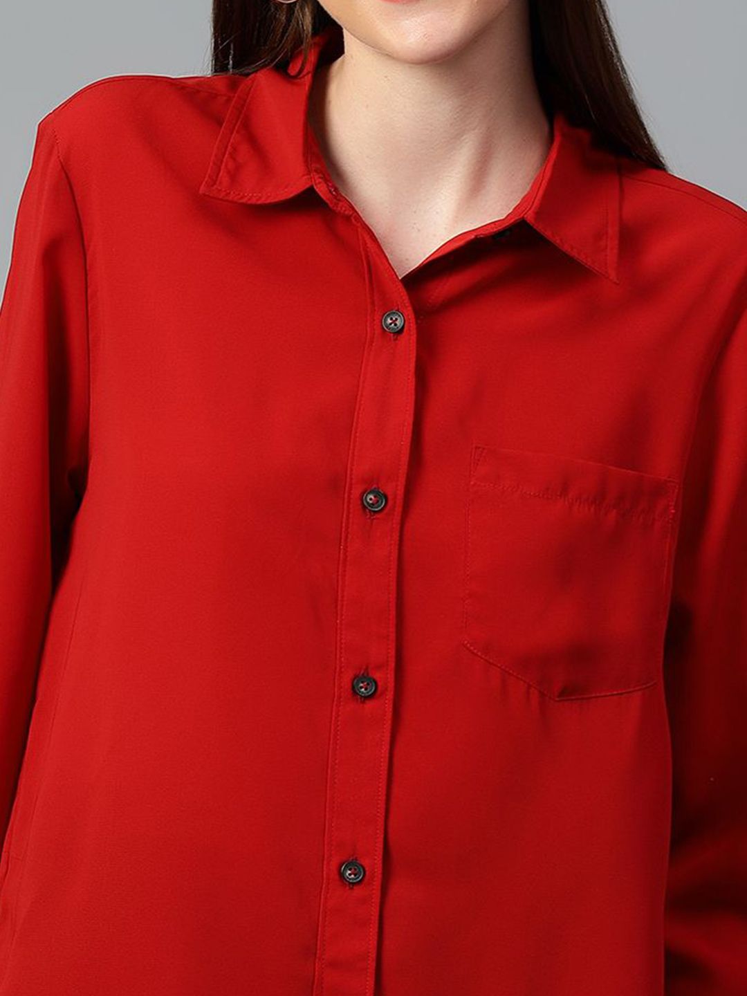 Kotty Women Comfort Spread Collar Solid Oversized Casual Shirt