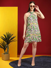 Kotty Print Halter Neck A-Line Dress