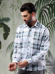 Kotty Men Spread Collar Tartan Checked Casual Shirt