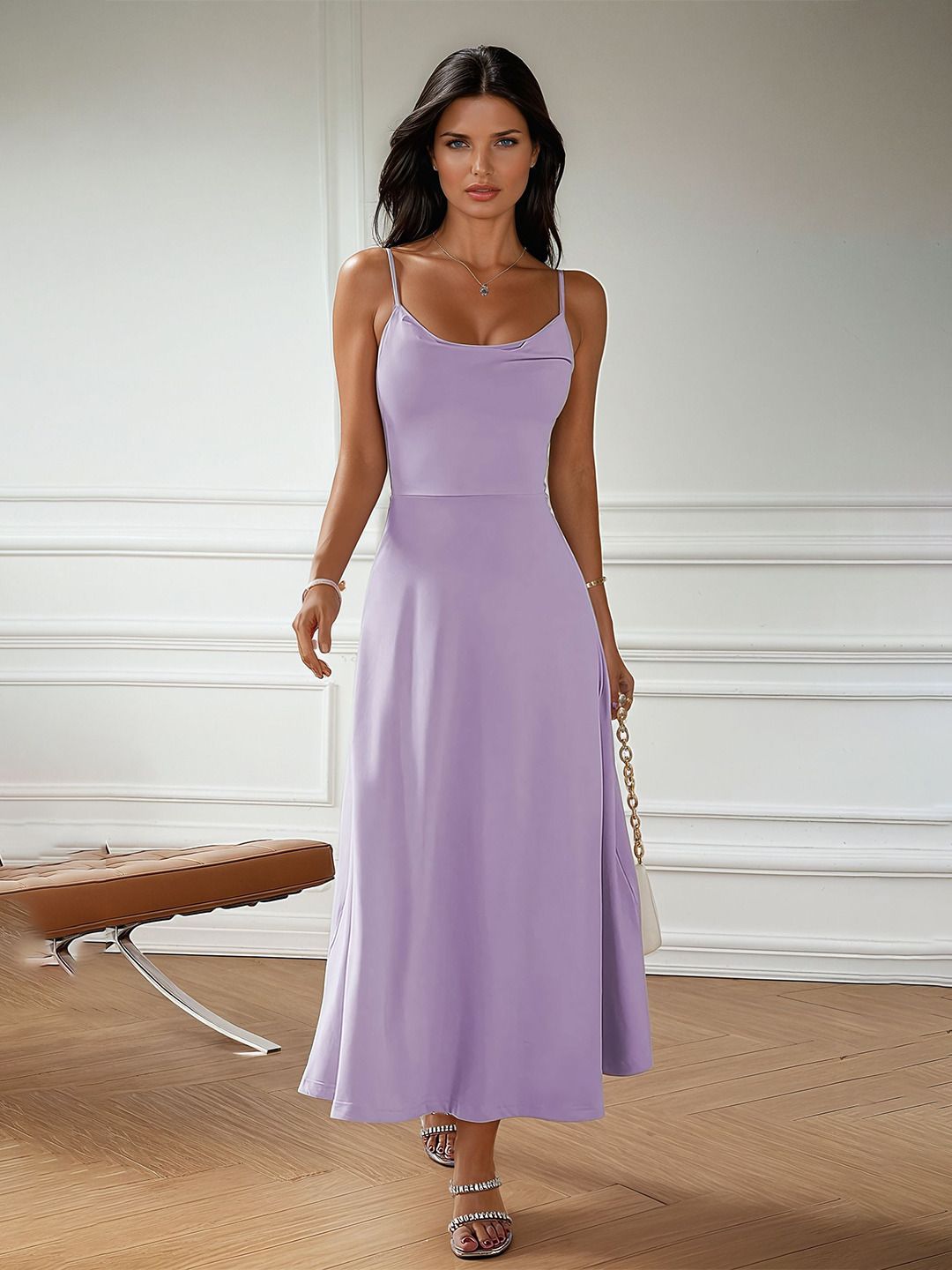 Kotty Women Solid Shoulder Straps Maxi Dress