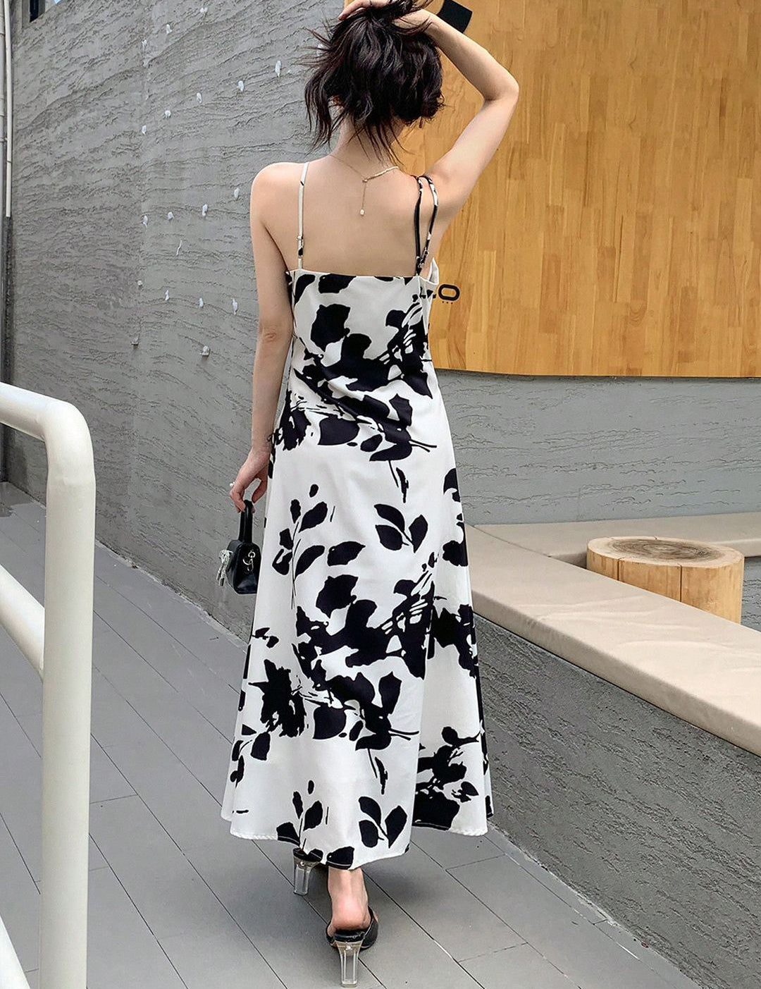 Kotty Abstract Printed Cowl Neck Crepe A-Line Maxi Dress